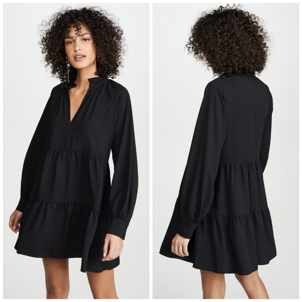 Amanda Uprichard Black Tiered Long Sleeve Saffron Dress, M
